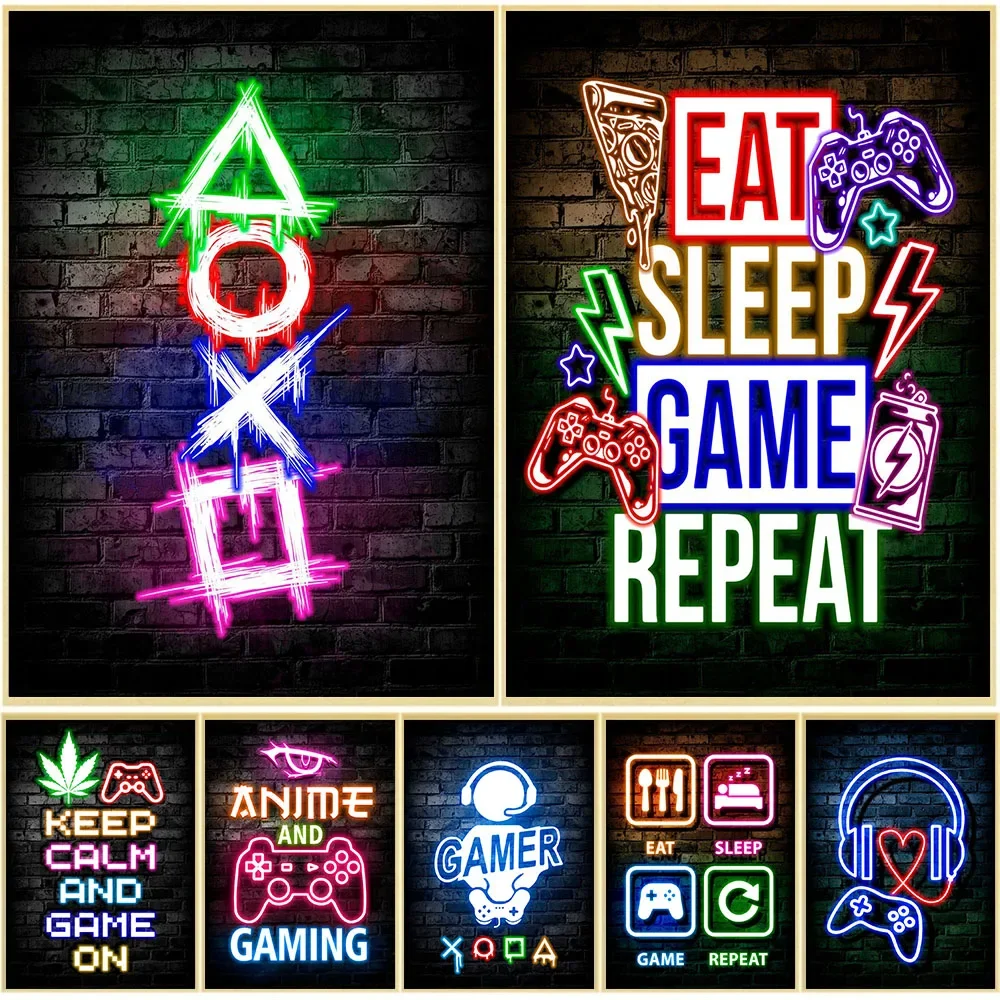 Gaming Accessories For Bedroom - Игровые неоновые постеры «Ешь, спи, играй,
